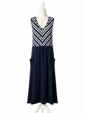 Soft Focus Navy & White Striped Dress - Size L